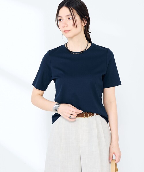 NOLLEY’S Sophi（ノーリーズソフィ）の「《手洗い可能》W&Wベイシック丈Tシャツ（Tシャツ/カットソー・レディース・ダークブラウン/ダークネイビー/ホワイト/サックスブルー・38）」の10枚目の写真