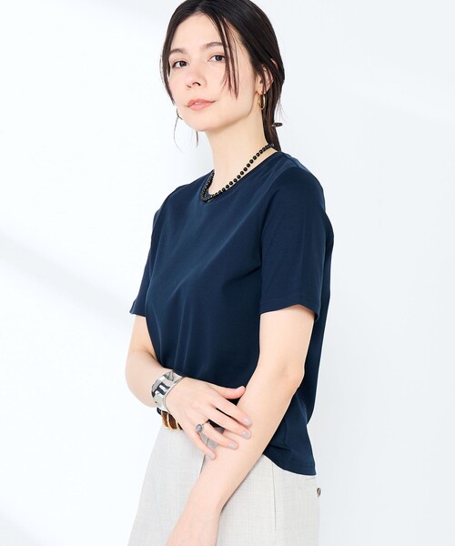 NOLLEY’S Sophi（ノーリーズソフィ）の「《手洗い可能》W&Wベイシック丈Tシャツ（Tシャツ/カットソー・レディース・ダークブラウン/ダークネイビー/ホワイト/サックスブルー・38）」の11枚目の写真