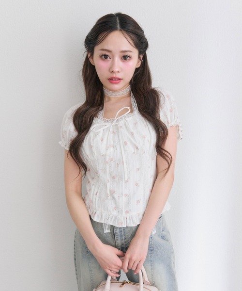 OLIVE des OLIVE(オリーブデオリーブ)の「リボンパフブラウス(シャツ/ブラウス・レディース・ブラック/ピンク/ホワイト・FREE)」の1枚目の写真