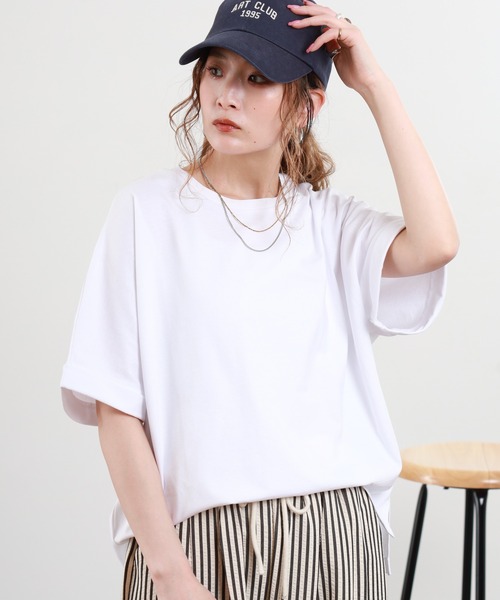FUNALIVE（ファンアライブ）の「USAコットン袖ロールアップオーバーサイズTシャツ 半袖（Tシャツ/カットソー・レディース・アイボリー/ホワイト・F）」の2枚目の写真