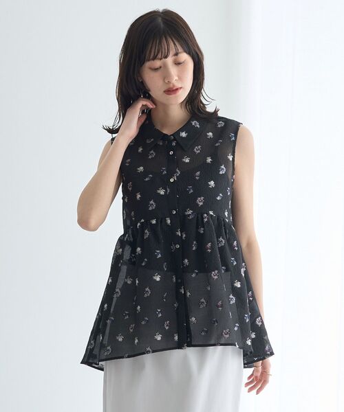 YECCA VECCA(イェッカヴェッカ)の「シアージャガードペプラムブラウス(シャツ/ブラウス・レディース・アイボリー/ブラック・FREE)」の2枚目の写真