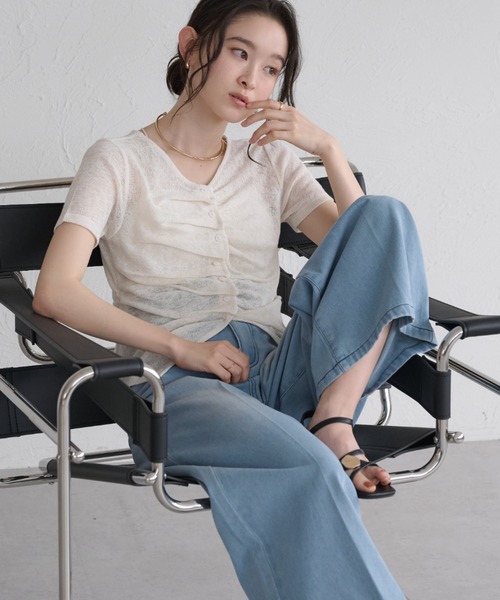 トップス P Raffime】フロントギャザーシアートップス（Tシャツ/カットソー