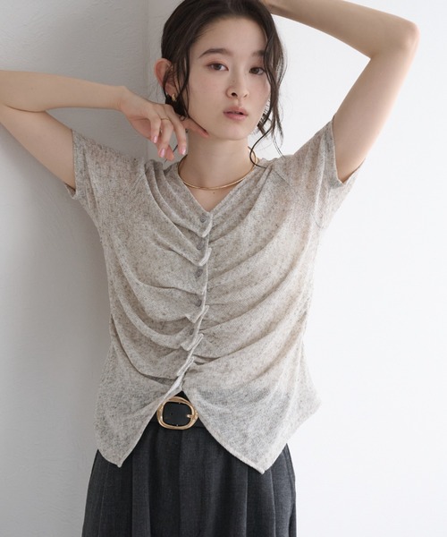 raffime(ラフィミー)の「【Raffime】フロントギャザーシアートップス(Tシャツ/カットソー・レディース・グリーン/ブラウン/アイボリー/グレー・フリー)」の12枚目の写真