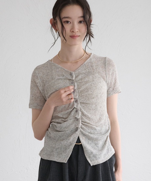 raffime(ラフィミー)の「【Raffime】フロントギャザーシアートップス(Tシャツ/カットソー・レディース・グリーン/ブラウン/アイボリー/グレー・フリー)」の16枚目の写真