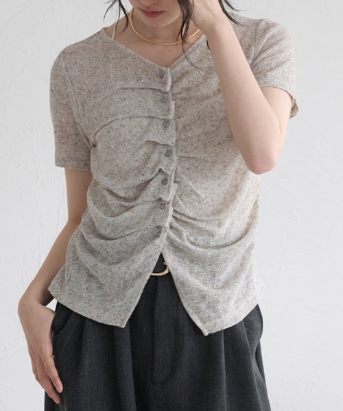 raffime(ラフィミー)の「【Raffime】フロントギャザーシアートップス(Tシャツ/カットソー・レディース・グリーン/ブラウン/アイボリー/グレー・フリー)」の13枚目の写真