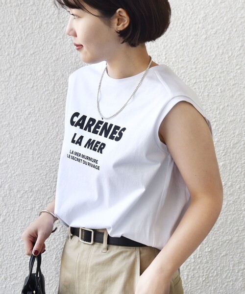 SHIPS(シップス)の「メルティ コットン プリント ロゴ フレンチスリーブ TEE(Tシャツ/カットソー・レディース・ブラウン/ホワイト/ダークグレー・ONE SIZE)」の2枚目の写真