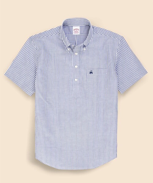 BROOKS BROTHERS(ブルックスブラザーズ)の「コットン/リネン GFロゴ ストライプ ショートスリーブ プルオーバーシャツ(シャツ/ブラウス・メンズ・ブラウン/ネイビー・LARGE/MEDIUM/SMALL/X-LARGE)」の2枚目の写真