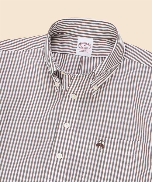 BROOKS BROTHERS(ブルックスブラザーズ)の「コットン/リネン GFロゴ ストライプ ショートスリーブ プルオーバーシャツ(シャツ/ブラウス・メンズ・ブラウン/ネイビー・LARGE/MEDIUM/SMALL/X-LARGE)」の3枚目の写真