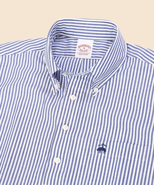 BROOKS BROTHERS(ブルックスブラザーズ)の「コットン/リネン GFロゴ ストライプ ショートスリーブ プルオーバーシャツ(シャツ/ブラウス・メンズ・ブラウン/ネイビー・LARGE/MEDIUM/SMALL/X-LARGE)」の5枚目の写真