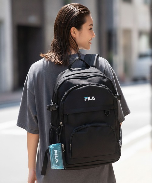 FILA(フィラ)の「【FILA/フィラ】【大容量29L A4サイズ対応】クリアポーチ付きバックパック 通勤・通学 PCポケット 部活 韓国ファッション ストリート(バックパック/リュック・メンズ・パープル/ブラック/サックスブルー・FREE)」の3枚目の写真