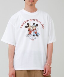 【ユニセックスで着れる】梨地ミッキー＆ミニープリント Tシャツ