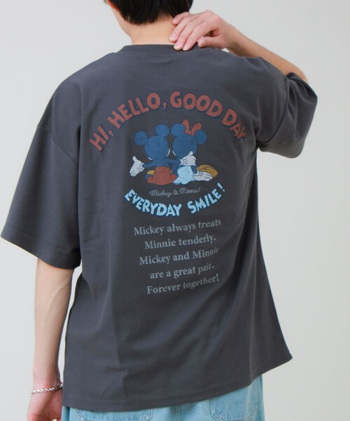 GLOSTER(グロスター)の「【ユニセックスで着れる】梨地ミッキー&ミニープリント Tシャツ(Tシャツ/カットソー・メンズ・ブラック/オフホワイト・M/L)」の7枚目の写真