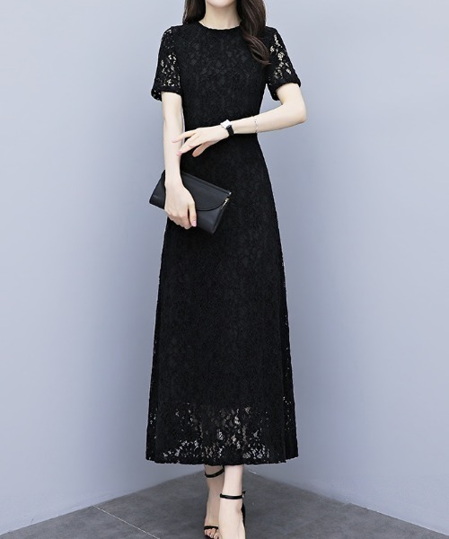 LUCPY（ラクピー）の「レースロングフレアワンピース（ワンピース・レディース・ブラック・XX-LARGE/X-LARGE/LARGE/MEDIUM）」の3枚目の写真