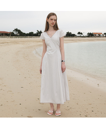 V-Neck Flare Dress [Ash Beige]
