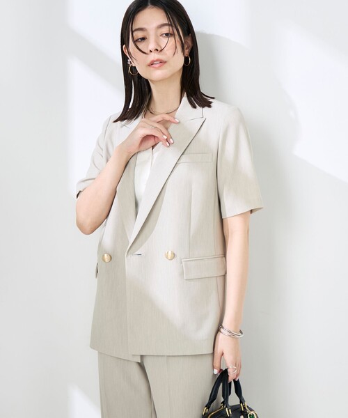 NOLLEY’S Sophi(ノーリーズソフィ)の「《セットアップ対応》ウォッシャブルドライツイルハーフスリーブジャケット(テーラードジャケット・レディース・ホワイト/ベージュ・38/36)」の20枚目の写真