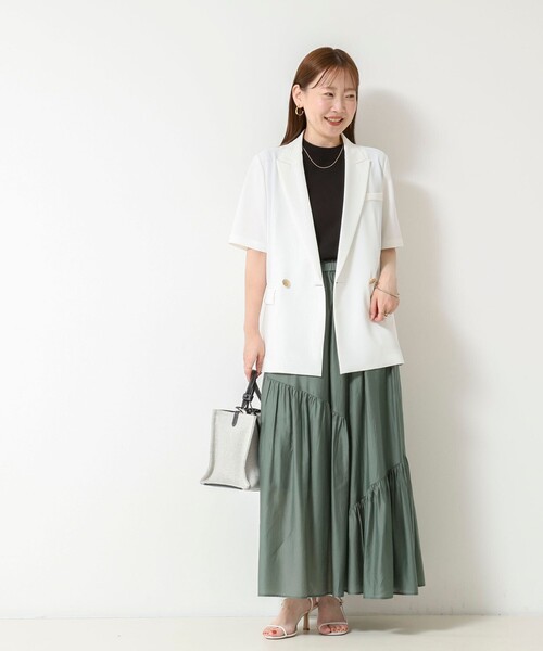 NOLLEY’S Sophi(ノーリーズソフィ)の「《セットアップ対応》ウォッシャブルドライツイルハーフスリーブジャケット(テーラードジャケット・レディース・ホワイト/ベージュ・38/36)」の4枚目の写真