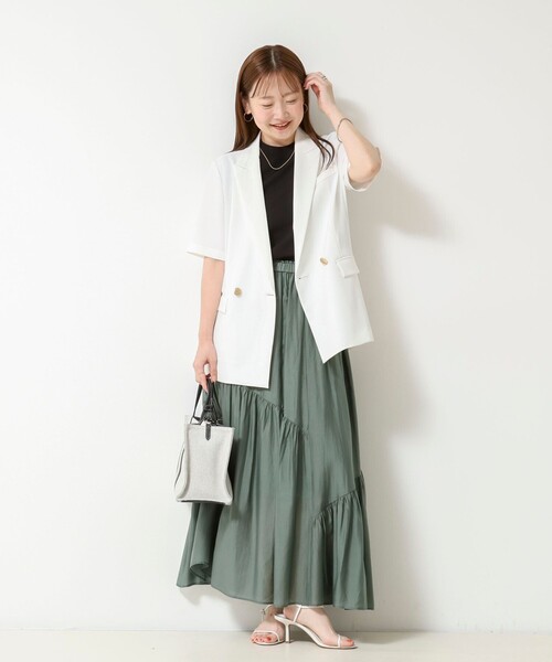 NOLLEY’S Sophi(ノーリーズソフィ)の「《セットアップ対応》ウォッシャブルドライツイルハーフスリーブジャケット(テーラードジャケット・レディース・ホワイト/ベージュ・38/36)」の5枚目の写真