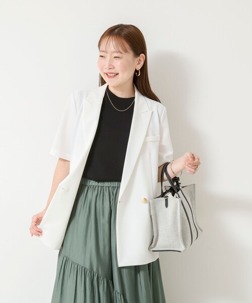 NOLLEY’S Sophi(ノーリーズソフィ)の「《セットアップ対応》ウォッシャブルドライツイルハーフスリーブジャケット(テーラードジャケット・レディース・ホワイト/ベージュ・38/36)」の6枚目の写真