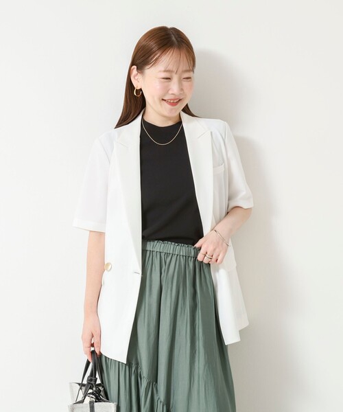 NOLLEY’S Sophi(ノーリーズソフィ)の「《セットアップ対応》ウォッシャブルドライツイルハーフスリーブジャケット(テーラードジャケット・レディース・ホワイト/ベージュ・38/36)」の7枚目の写真