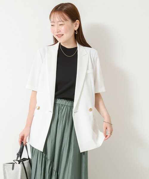 NOLLEY’S Sophi(ノーリーズソフィ)の「《セットアップ対応》ウォッシャブルドライツイルハーフスリーブジャケット(テーラードジャケット・レディース・ホワイト/ベージュ・38/36)」の8枚目の写真