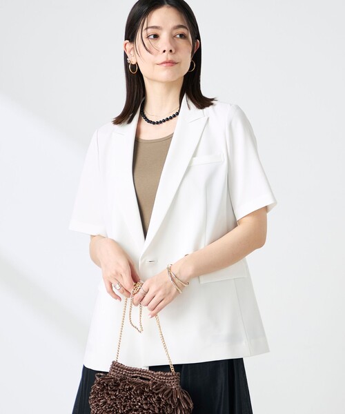 NOLLEY’S Sophi(ノーリーズソフィ)の「《セットアップ対応》ウォッシャブルドライツイルハーフスリーブジャケット(テーラードジャケット・レディース・ホワイト/ベージュ・38/36)」の9枚目の写真