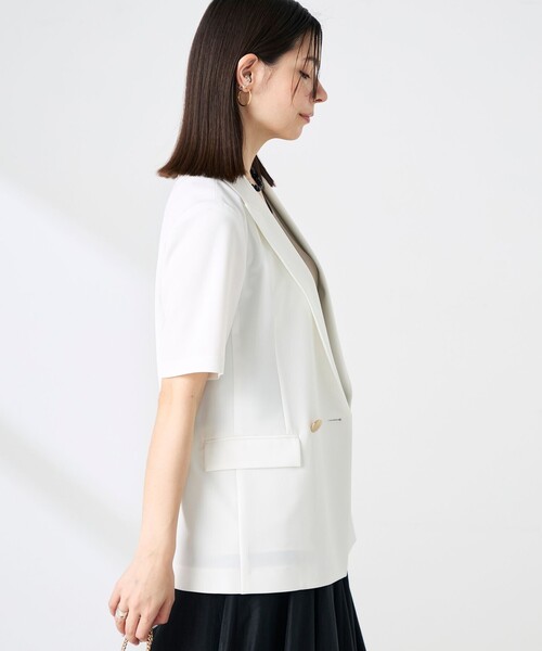 NOLLEY’S Sophi（ノーリーズソフィ）の「《セットアップ対応》ウォッシャブルドライツイルハーフスリーブジャケット（テーラードジャケット・レディース・ホワイト/ベージュ・38/36）」の3枚目の写真