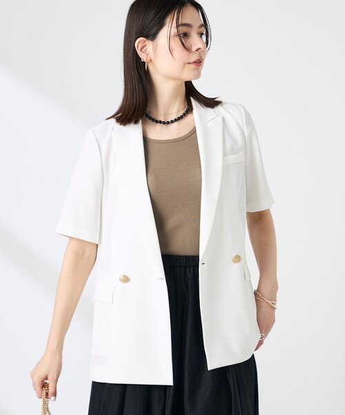 NOLLEY’S Sophi（ノーリーズソフィ）の「《セットアップ対応》ウォッシャブルドライツイルハーフスリーブジャケット（テーラードジャケット・レディース・ホワイト/ベージュ・38/36）」の4枚目の写真