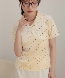 ポロ襟ドットベロアトップス