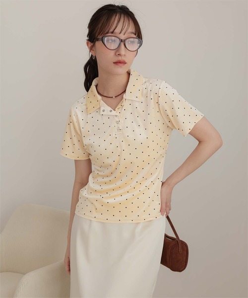 miette(ミエット)の「ポロ襟ドットベロアトップス(Tシャツ/カットソー・レディース・チャコール/ホワイト系その他/ブラウン・S/L/M)」の7枚目の写真