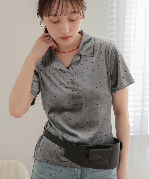 miette(ミエット)の「ポロ襟ドットベロアトップス(Tシャツ/カットソー・レディース・チャコール/ホワイト系その他/ブラウン・S/L/M)」の12枚目の写真