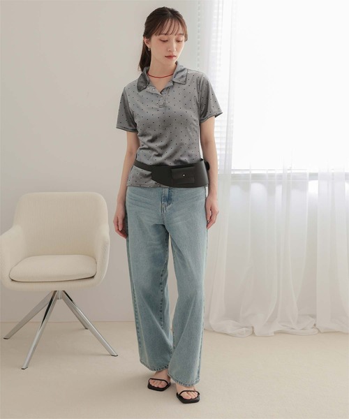 miette(ミエット)の「ポロ襟ドットベロアトップス(Tシャツ/カットソー・レディース・チャコール/ホワイト系その他/ブラウン・S/L/M)」の13枚目の写真