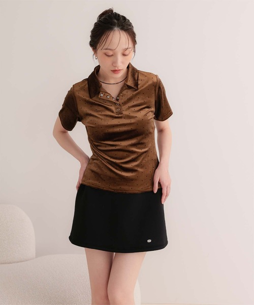 miette(ミエット)の「ポロ襟ドットベロアトップス(Tシャツ/カットソー・レディース・チャコール/ホワイト系その他/ブラウン・S/L/M)」の19枚目の写真