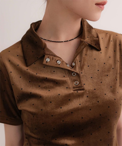 miette(ミエット)の「ポロ襟ドットベロアトップス(Tシャツ/カットソー・レディース・チャコール/ホワイト系その他/ブラウン・S/L/M)」の21枚目の写真