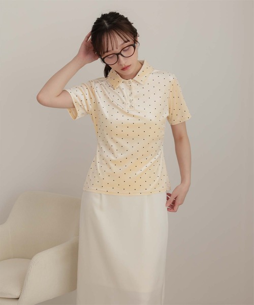 miette(ミエット)の「ポロ襟ドットベロアトップス(Tシャツ/カットソー・レディース・チャコール/ホワイト系その他/ブラウン・S/L/M)」の9枚目の写真