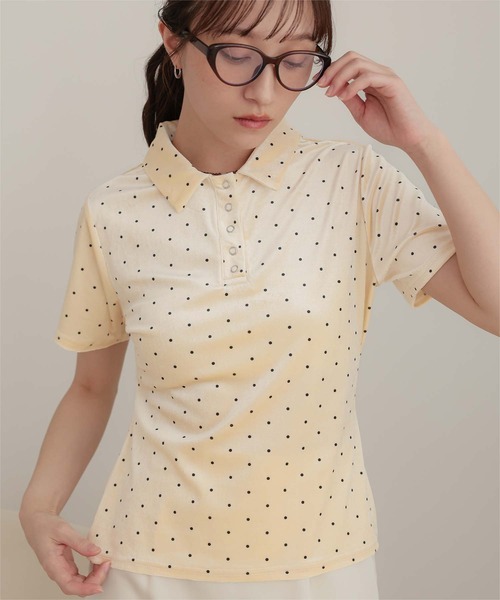 miette(ミエット)の「ポロ襟ドットベロアトップス(Tシャツ/カットソー・レディース・チャコール/ホワイト系その他/ブラウン・S/L/M)」の11枚目の写真