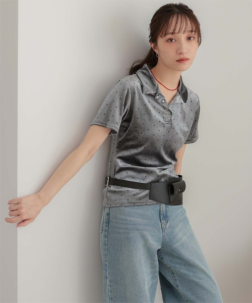 miette(ミエット)の「ポロ襟ドットベロアトップス(Tシャツ/カットソー・レディース・チャコール/ホワイト系その他/ブラウン・S/L/M)」の16枚目の写真