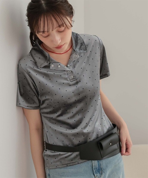 miette(ミエット)の「ポロ襟ドットベロアトップス(Tシャツ/カットソー・レディース・チャコール/ホワイト系その他/ブラウン・S/L/M)」の17枚目の写真