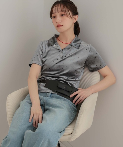 miette(ミエット)の「ポロ襟ドットベロアトップス(Tシャツ/カットソー・レディース・チャコール/ホワイト系その他/ブラウン・S/L/M)」の18枚目の写真
