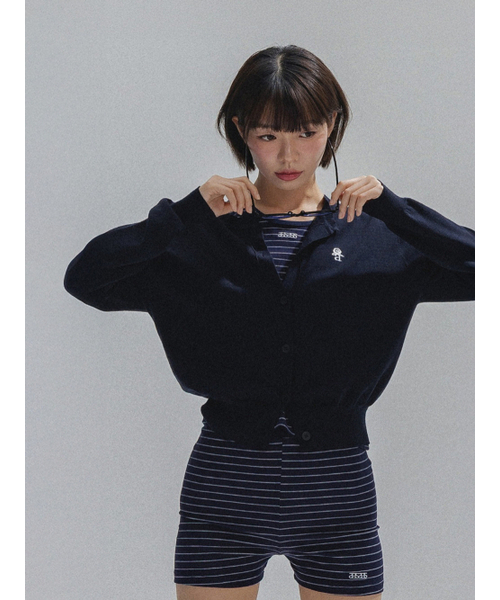ANNEHEARTS(アンハーツ)の「Floral Logo Wool Cardigan_NAVY(カーディガン/ボレロ・レディース・その他・FREE)」の4枚目の写真
