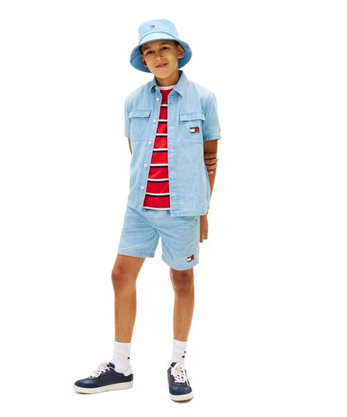 TOMMY HILFIGER（トミーヒルフィガー）の「BOYS ウェイビーフラッグヘリンボーンショートスリーブシャツ（シャツ/ブラウス・キッズ・インディゴブルー・140cm/150cm/160cm/130cm）」の3枚目の写真