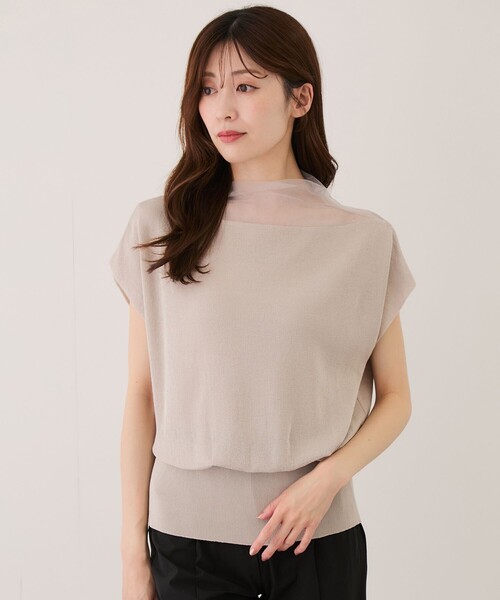 Jayro（ジャイロ）の「衿シアー半袖プルオーバー（ニット/セーター・レディース・ホワイト系その他/ベージュ/ブラック/ネイビー・M）」の4枚目の写真