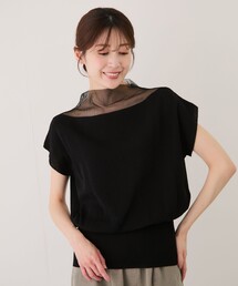 衿シアー半袖プルオーバー