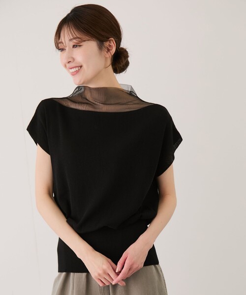 Jayro（ジャイロ）の「衿シアー半袖プルオーバー（ニット/セーター・レディース・ホワイト系その他/ベージュ/ブラック/ネイビー・M）」の5枚目の写真