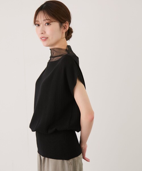 Jayro（ジャイロ）の「衿シアー半袖プルオーバー（ニット/セーター・レディース・ホワイト系その他/ベージュ/ブラック/ネイビー・M）」の6枚目の写真