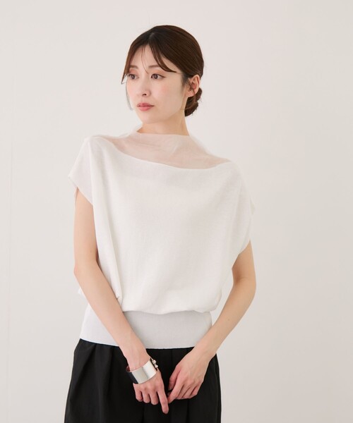 Jayro（ジャイロ）の「衿シアー半袖プルオーバー（ニット/セーター・レディース・ホワイト系その他/ベージュ/ブラック/ネイビー・M）」の12枚目の写真