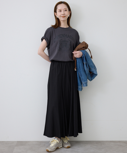 SLOBE IENA(スローブイエナ)の「《追加2》ナイロンワッシャー切り替えギャザースカート(スカート・レディース・ブラック/ホワイト・FREE)」の8枚目の写真