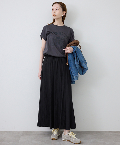 SLOBE IENA(スローブイエナ)の「《追加2》ナイロンワッシャー切り替えギャザースカート(スカート・レディース・ブラック/ホワイト・FREE)」の9枚目の写真