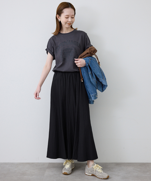 SLOBE IENA(スローブイエナ)の「《追加2》ナイロンワッシャー切り替えギャザースカート(スカート・レディース・ブラック/ホワイト・FREE)」の10枚目の写真