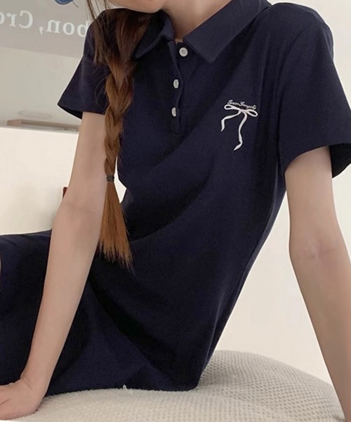 Miniministore(ミニミニストア)の「ポロカラーミニワンピース リボン刺しゅう(ワンピース・レディース・ネイビー/グレー・FREE)」の17枚目の写真