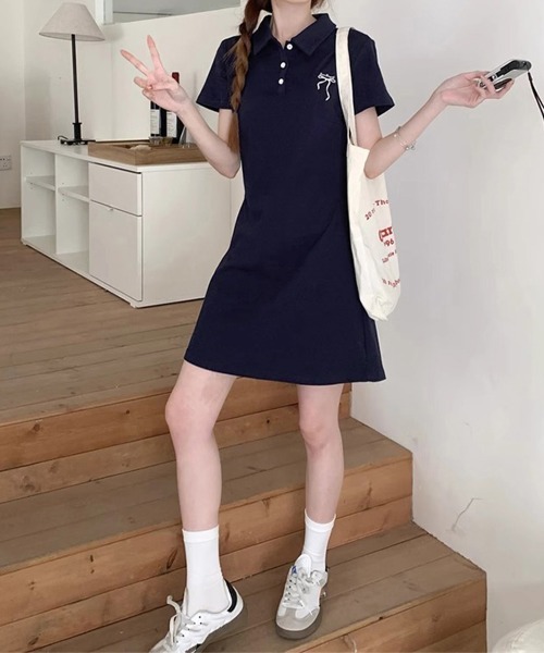 Miniministore(ミニミニストア)の「ポロカラーミニワンピース リボン刺しゅう(ワンピース・レディース・ネイビー/グレー・FREE)」の19枚目の写真
